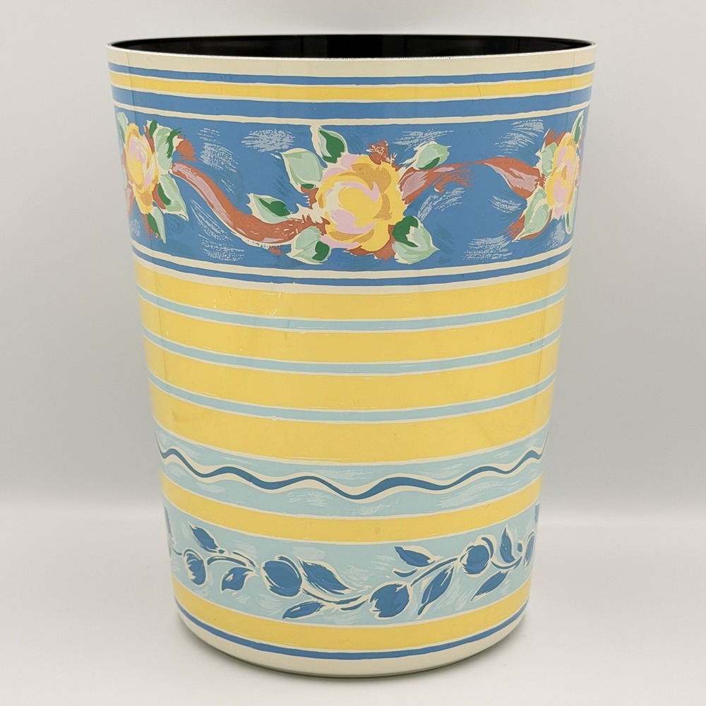 VTG 90s Croscill Floral Wastebasket Retro Trash Can Plastic Grandmillennial